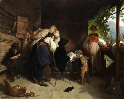 Художник, портретирующий крестьянскую девушку by Фридрих Бишофф — digital art print download