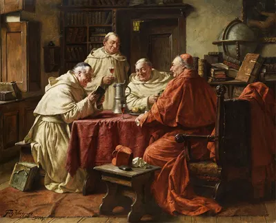 Kardinal mit Mönchen in einer Klosterbibliothek by Fritz Wagner — digital art print download