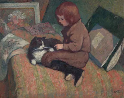 Ребенок с кошкой by Жорж д'Эспаньят, 1898 — digital art print download
