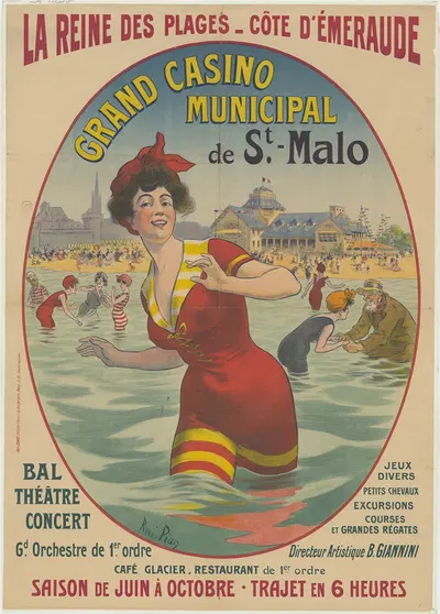 La Reine des Plages – Côte d'Emeraude. Grand Casino municipal de St-Malo bal, théâtre, concert by René Péan, 1905 — digital…