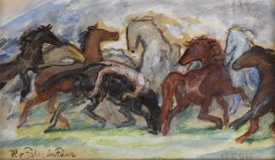 Группа лошадей с голым мальчиком by Ганс фон Фабер дю Фур, 1920 — digital art print download
