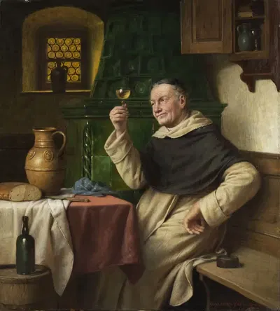 Mönch bei der Weinprobe by Josef Wagner-Höhenberg — digital art print download