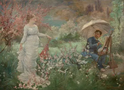 Художник и его модель в саду by Мари Браккемонд, 1880 — digital art print download