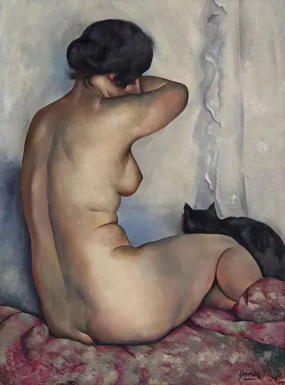 Nude from behind with black cat by Paul-Elie Gernez, 1924 — digital art print download