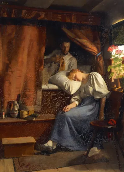 Am Krankenlager by Alexander Rothaug, 1890 — digital art print download
