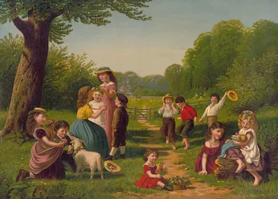 Дети, играющие на поле by Ф. Глиссон, 1875 — digital art print download