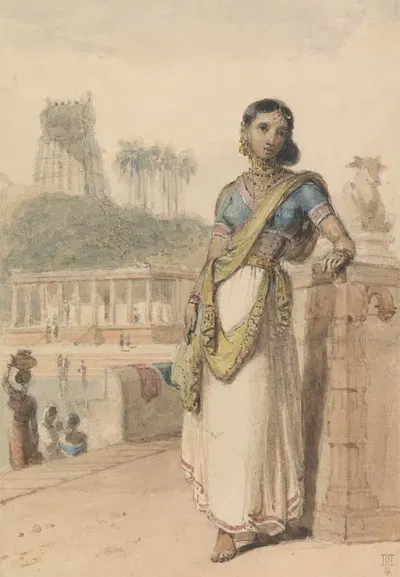 A High Caste Woman Standing by a Wall by William Daniell — digital art print download
