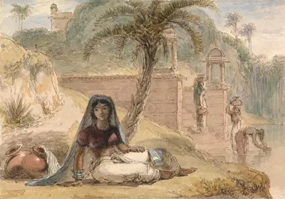 Indian Girl Seated by a River by William Daniell, 1829 — digital art print download