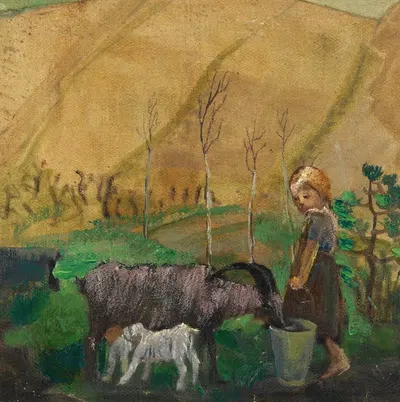 Девушка, поящая козлят by Антон Велим, 1912 — digital art print download