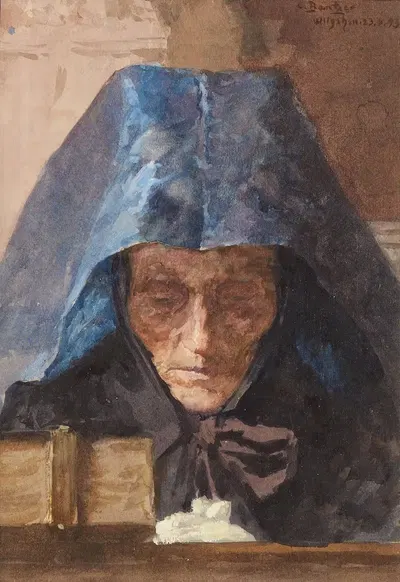Портрет молящейся женщины во время вечери by Карл Бантцер — digital art print download