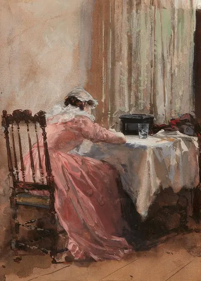Молодая женщина, пишущая за столом by Карл фон Марр — digital art print download