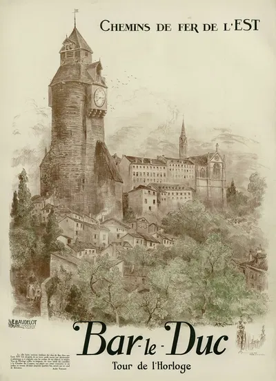 Chemins de Fer de l'Est ; Bar-le-Duc, tour de l'horloge by Albert Robida — digital art print download