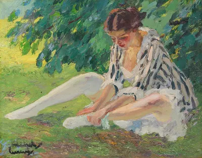 Раздевание (сидя на траве) by Эдвард Кукуэль, 1910 — digital art print download