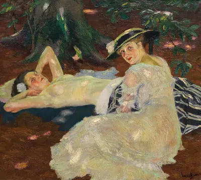 Жаркий день (две дамы под деревьями) by Эдвард Кукуэль, 1915 — digital art print download