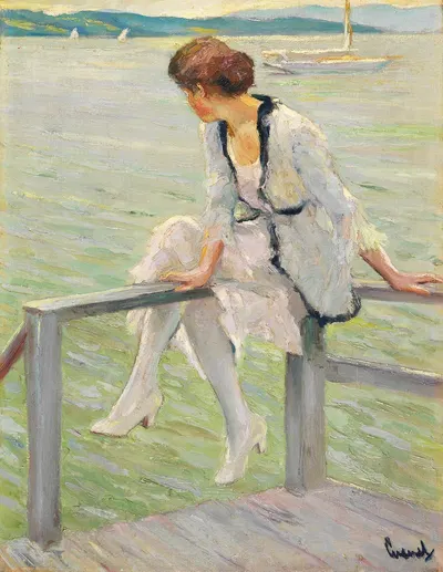 Молодая женщина у озера Штарнберг by Эдвард Кукуэль, 1915-1920 — digital art print download