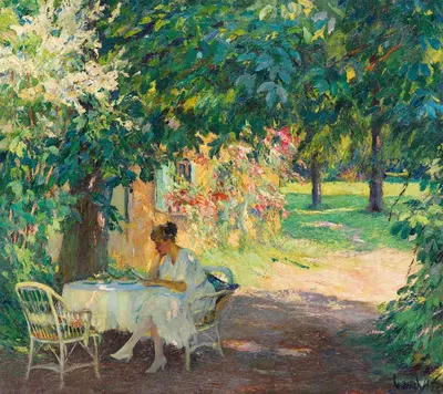 Лето в саду виллы художника на озере Штарнберг by Эдвард Кукуэль, 1920 — digital art print download