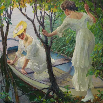 Две дамы в лодке by Эдвард Кукуэль, 1910 — digital art print download