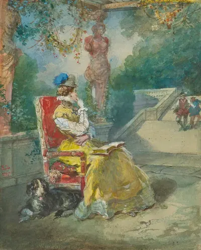 Маргарита де Валуа, сидящая в парке by Эжен Лами, 1880 — digital art print download