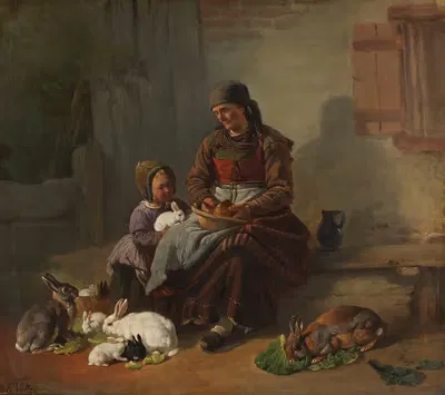 Кормление кроликов by Фридрих Вольц, 1845 — digital art print download
