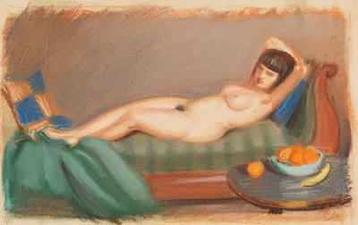 Женский обнаженный акт с руками, скрещенными за головой by Георг Шольц, 1930 — digital art print download
