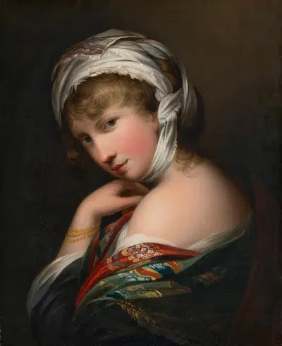 Portrait of Miss Stuart, bust-length, in a head scarf by George Willison — digital art print download