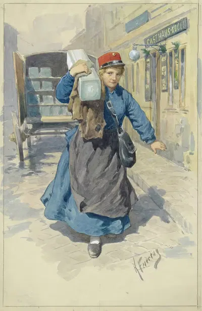 Продавщица льда в Вене во время Первой мировой войны by Карл Фейертак, 1914-1918 — digital art print download