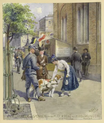 Сбор пожертвований для Красного Креста с военными собаками by Мориц Ледели, 1916 — digital art print download