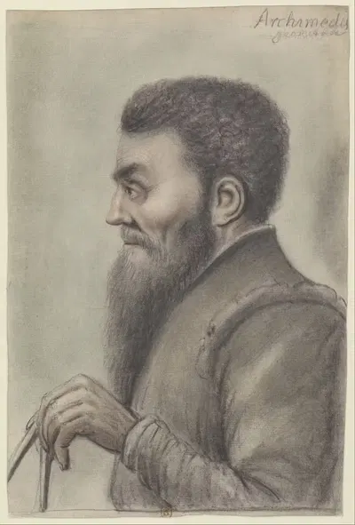 Archimède, tenant un compas, de profil à gauche by Nicolas Lagneau — digital art print download