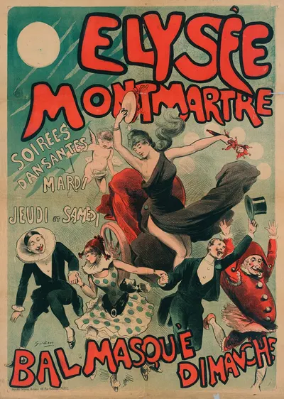 ELYSEE MONTMARTRE SOIREES DANSANTES MARDI JEUDI ET SAMEDI BAL MASQUE DIMANCHE by Gil Baer, 1880-1890 — digital art print…