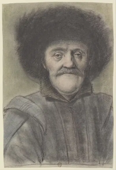 Homme moustachu, portant un bonnet bordé de fourrure, vu de face by Nicolas Lagneau — digital art print download
