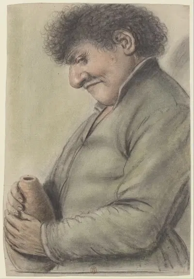 Мужчина, держащий флягу, в профиль слева, голова наклонена вниз by Николас Ланьо — digital art print download