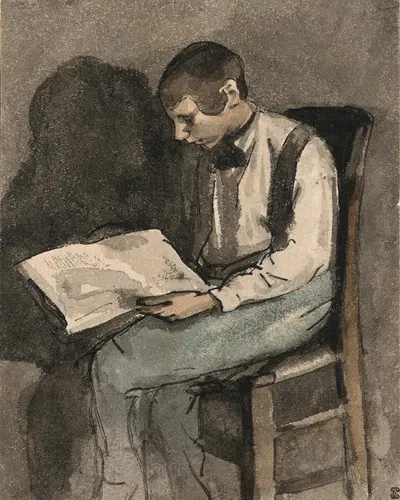 Jeune homme assis lisant by Théodule Ribot — digital art print download