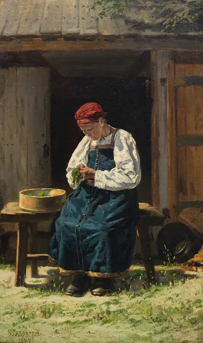 Русская крестьянка за работой by Владимир Егорович Маковский, 1874 — digital art print download