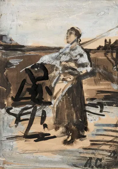 Girl with a rake, sketch for the painting ‘The Angelus’ by Aleksander Gierymski, 1889 — digital art print download