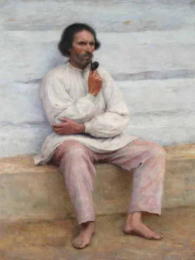 Крестьян, курящий трубку, этюд для картины “Крестьянин в гробу” by Александр Гиерминьский, 1894 — digital art print download