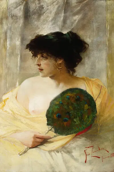 Портрет женщины с сложенным веером by Францишек Жмурко, 1884 — digital art print download