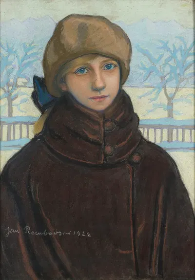 Portrait of Kazimiera Nehring in winter landscape by Jan Rembowski, 1922 — digital art print download