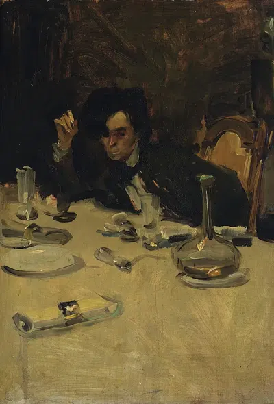 Painter Roman Laskowski at the table, sketch by Konrad Krzyżanowski, 1905 - 1906 — digital art print download