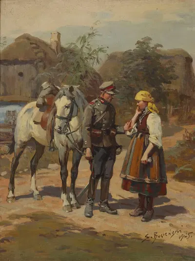 Soldier and a Country Girl by Stanisław Bagieński, 1925 — digital art print download