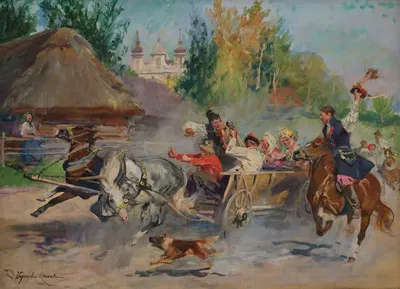 Краковская свадьба на дороге by Войцех Коссак, 1941 — digital art print download