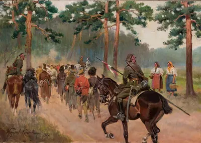 Уланы, сопровождающие пленников по лесной тропе by Войцех Коссак, 1927 — digital art print download