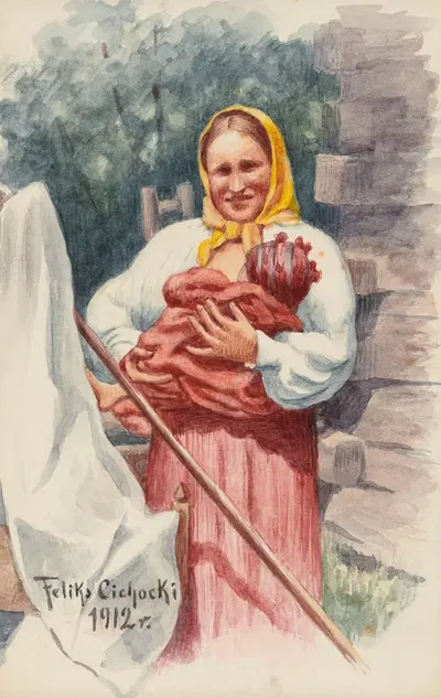 Крестьянка с ребенком на руках by Феликс Чихоцкий, 1912 — digital art print download
