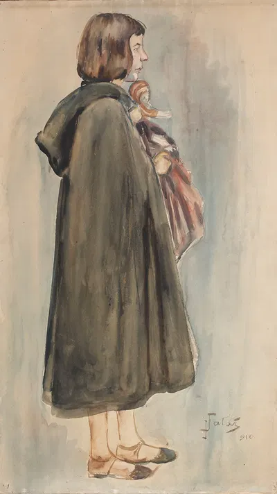 Портрет дочери Куки с куклой by Юлиан Фалат, 1910 — digital art print download