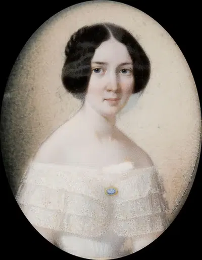 Портрет женщины в платье с кружевным воротником by Леон Бжезиньский, 1849 — digital art print download
