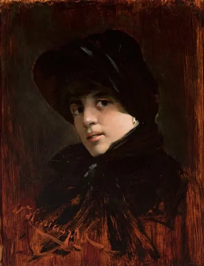 Portrait of a young woman in a hat by Wacław Józef Koniuszko — digital art print download