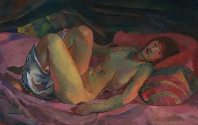 Weiblicher Akt auf rotem Divan by Albert Weisgerber, 1914 — digital art print download