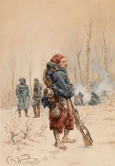 Французские солдаты в лагере by Альфонс Мари де Нёвиль, 1874 — digital art print download
