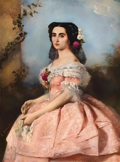 Portrait of an Elegant Lady in a Pink Dress by Anton Romako, 1860 — digital art print download