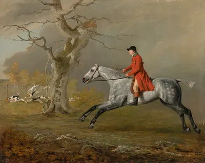 Thomas Sebright, Huntsman to the Quorn and Lord Fitzwilliam, mounted, with hounds in full cry by Benjamin Marshall —…
