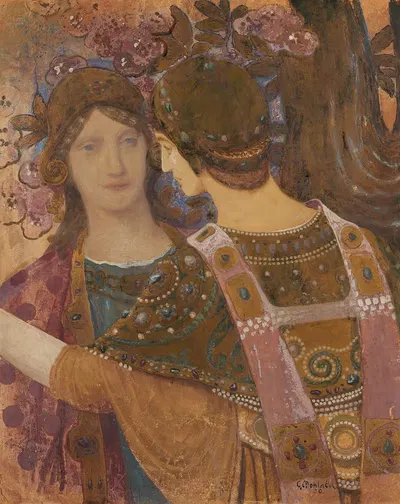 Две женщины в византийских одеждах by Констант Монталь, 1920 — digital art print download
